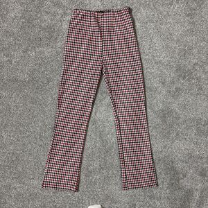 Free People Pants Womens 0 Red Black Houndstooth Stretch Slim Ankle Dressy